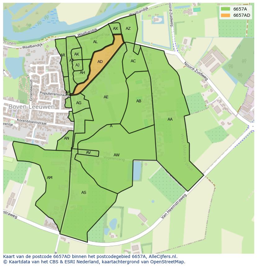 Afbeelding van het postcodegebied 6657 AD op de kaart.