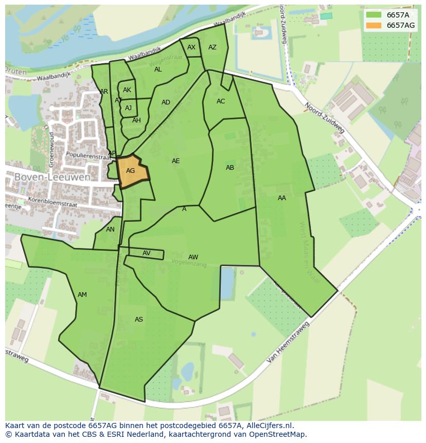 Afbeelding van het postcodegebied 6657 AG op de kaart.