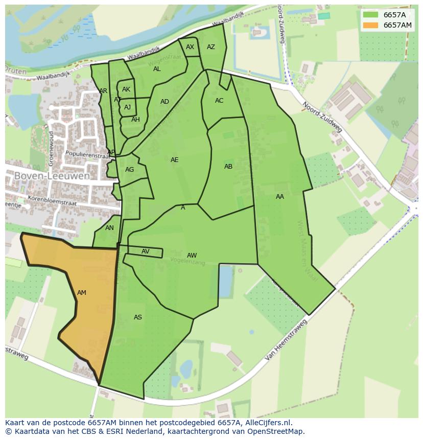 Afbeelding van het postcodegebied 6657 AM op de kaart.
