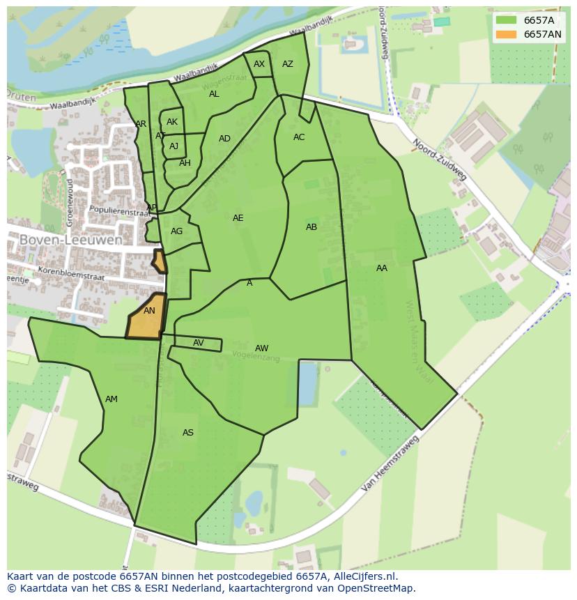 Afbeelding van het postcodegebied 6657 AN op de kaart.