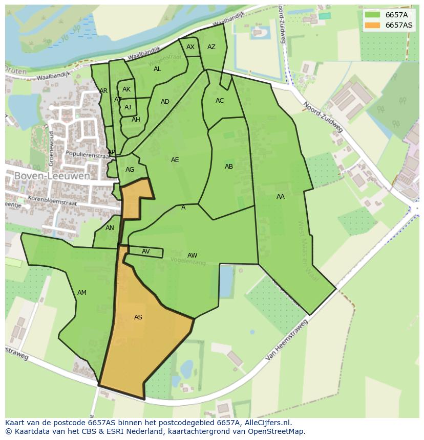 Afbeelding van het postcodegebied 6657 AS op de kaart.
