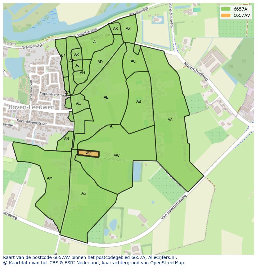 Afbeelding van het postcodegebied 6657 AV op de kaart.