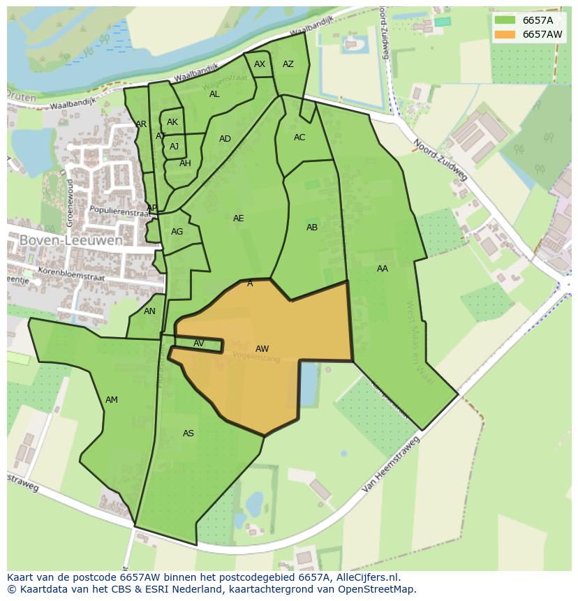 Afbeelding van het postcodegebied 6657 AW op de kaart.
