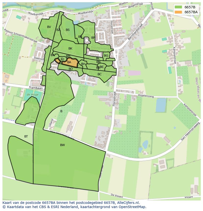 Afbeelding van het postcodegebied 6657 BA op de kaart.