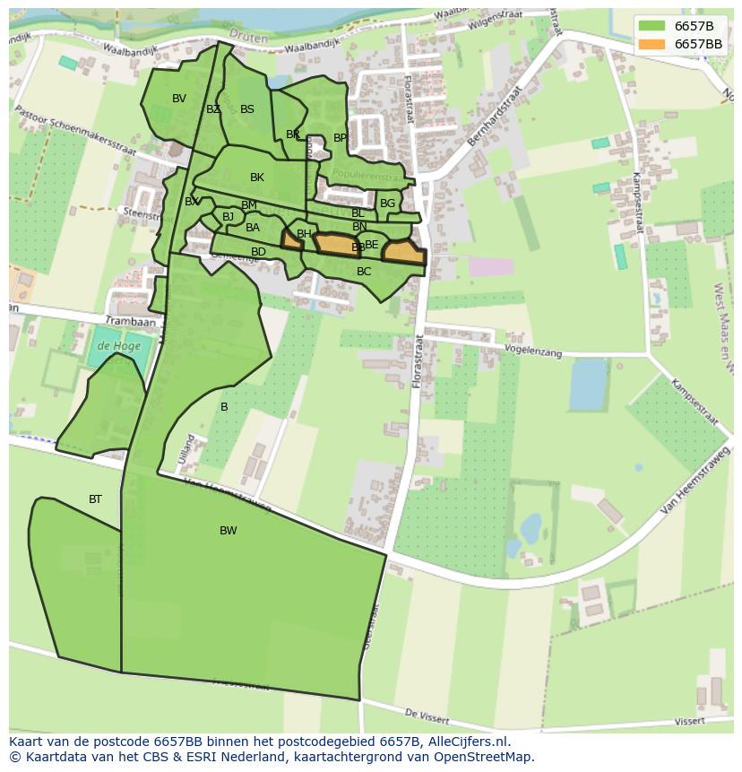 Afbeelding van het postcodegebied 6657 BB op de kaart.