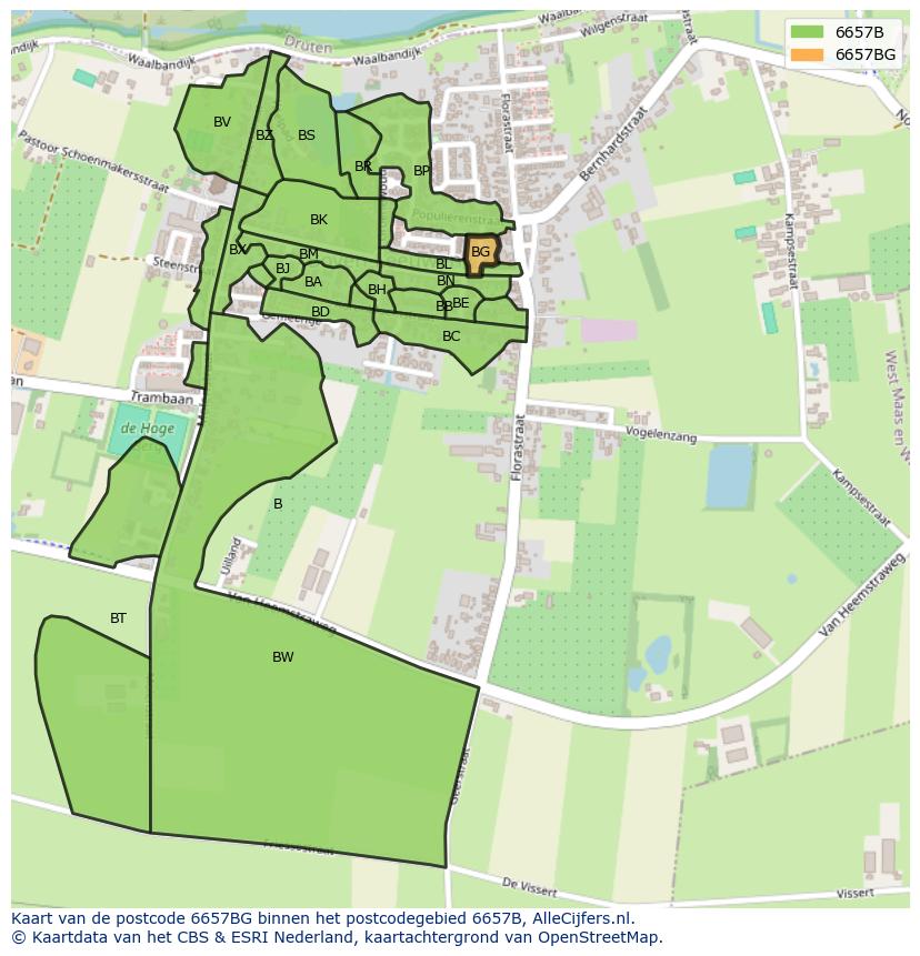 Afbeelding van het postcodegebied 6657 BG op de kaart.