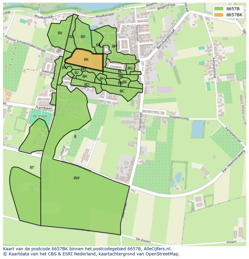 Afbeelding van het postcodegebied 6657 BK op de kaart.