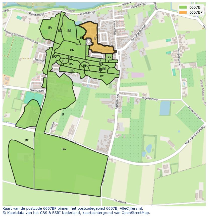 Afbeelding van het postcodegebied 6657 BP op de kaart.
