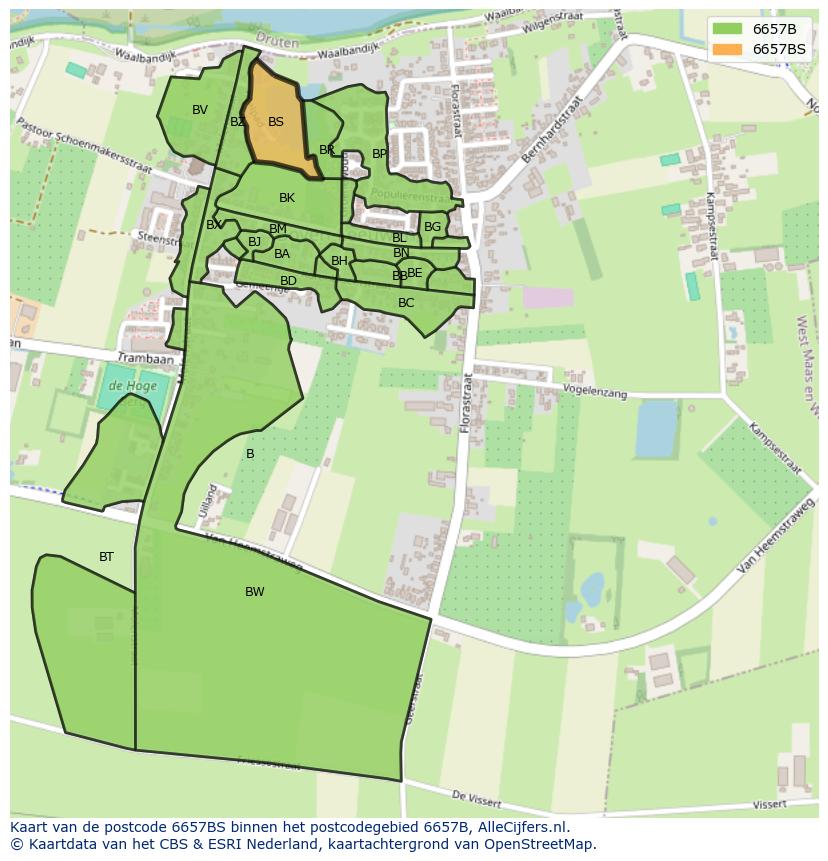 Afbeelding van het postcodegebied 6657 BS op de kaart.