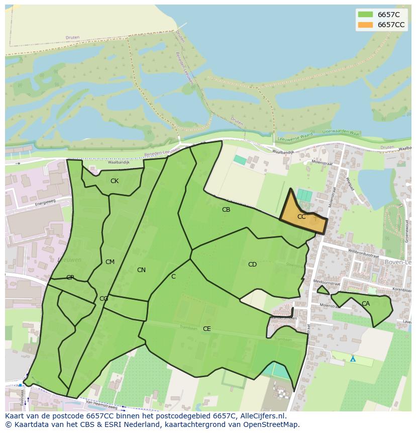 Afbeelding van het postcodegebied 6657 CC op de kaart.
