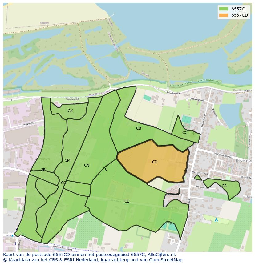 Afbeelding van het postcodegebied 6657 CD op de kaart.