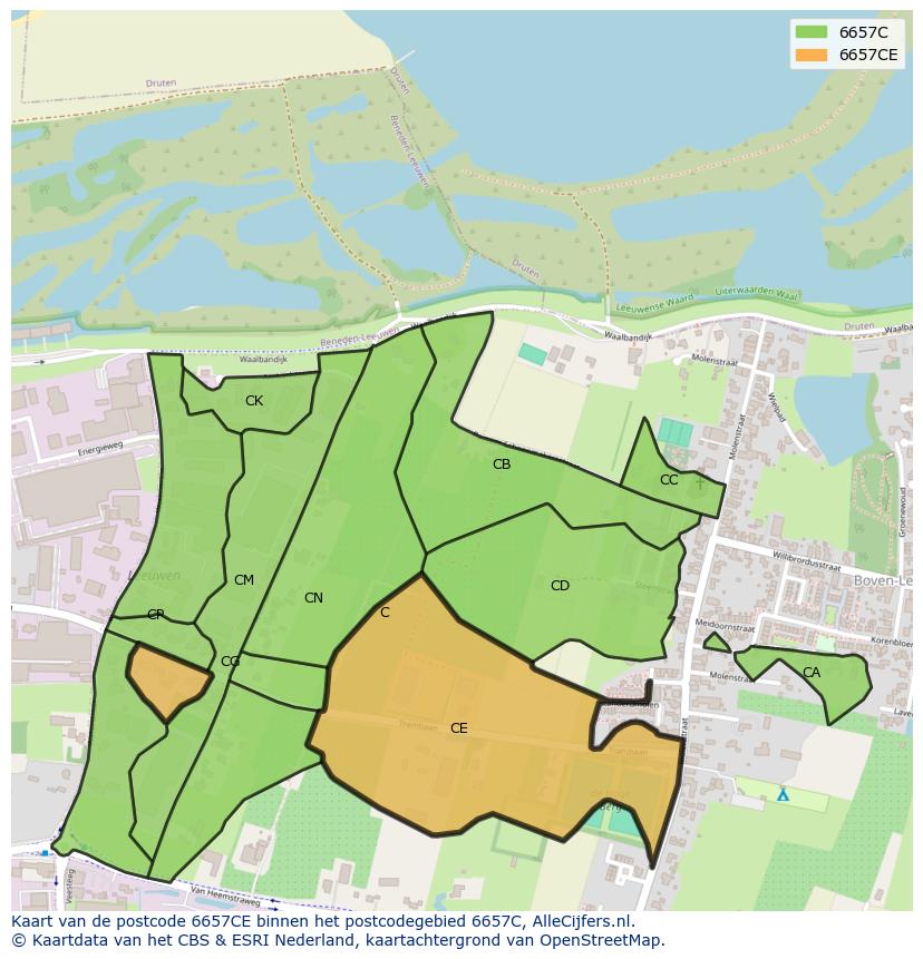 Afbeelding van het postcodegebied 6657 CE op de kaart.