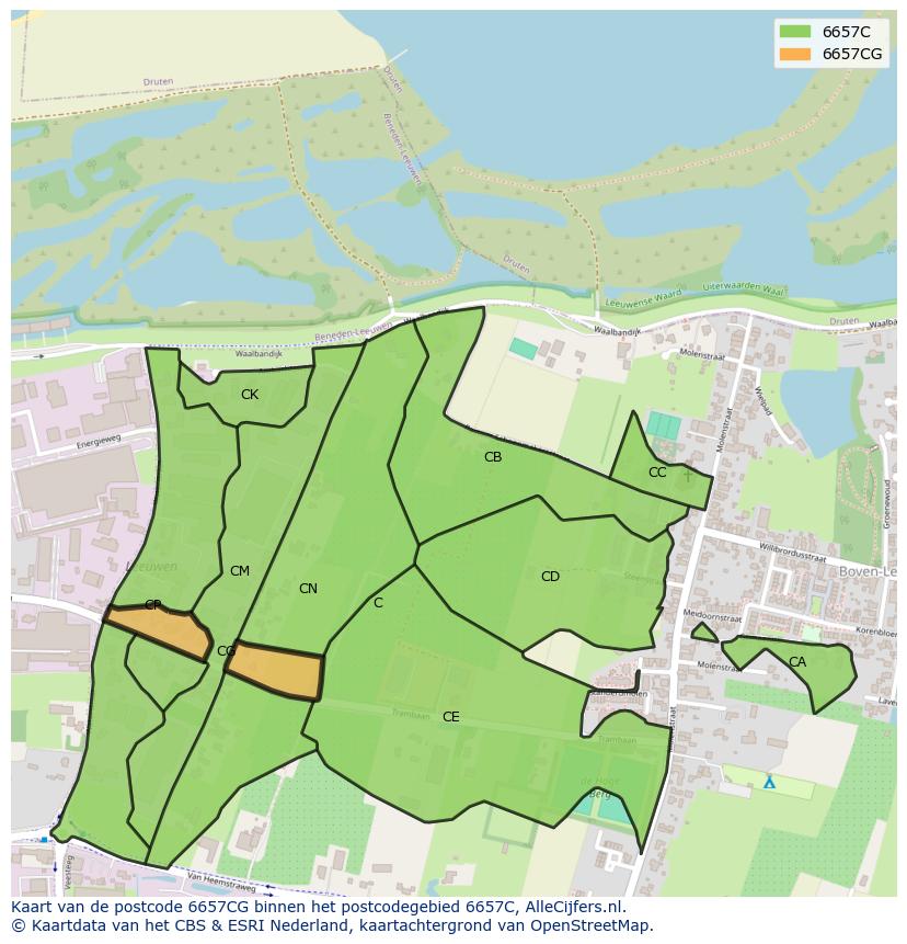 Afbeelding van het postcodegebied 6657 CG op de kaart.