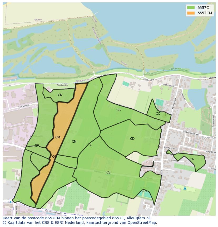 Afbeelding van het postcodegebied 6657 CM op de kaart.