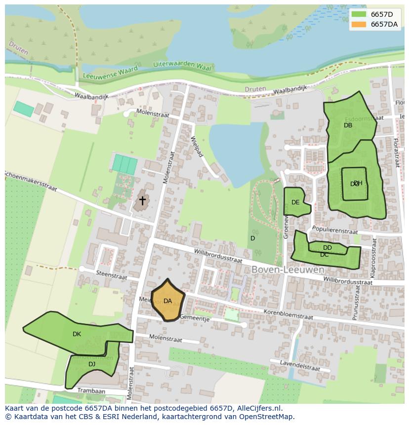Afbeelding van het postcodegebied 6657 DA op de kaart.