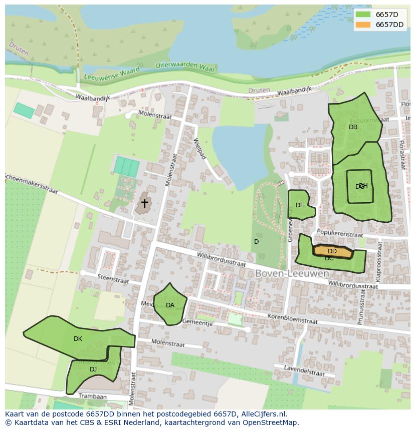 Afbeelding van het postcodegebied 6657 DD op de kaart.