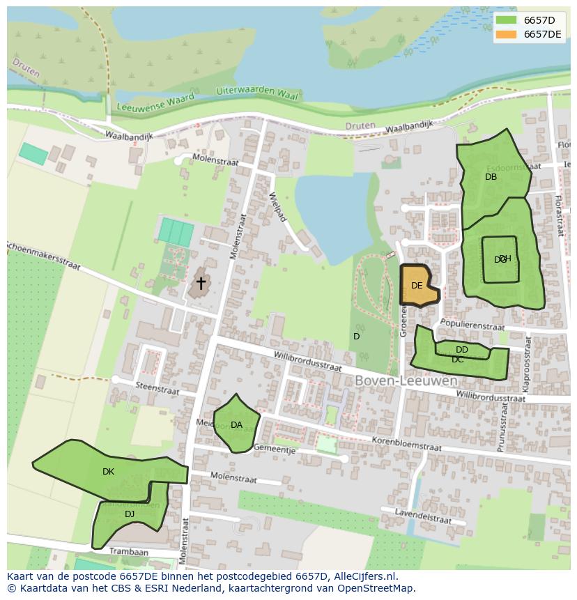Afbeelding van het postcodegebied 6657 DE op de kaart.