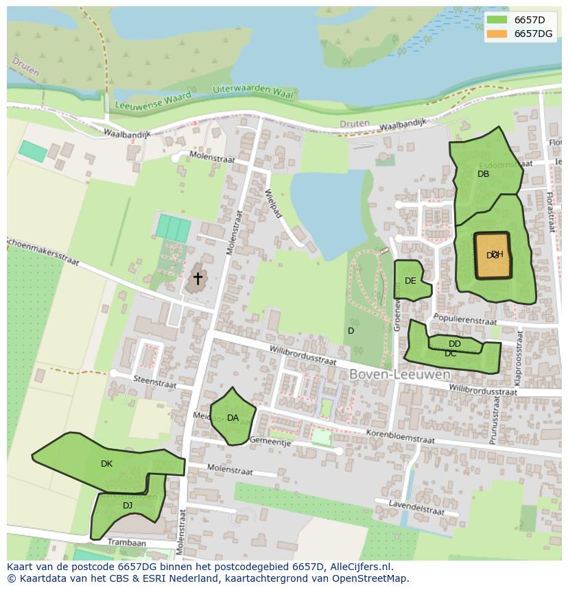 Afbeelding van het postcodegebied 6657 DG op de kaart.