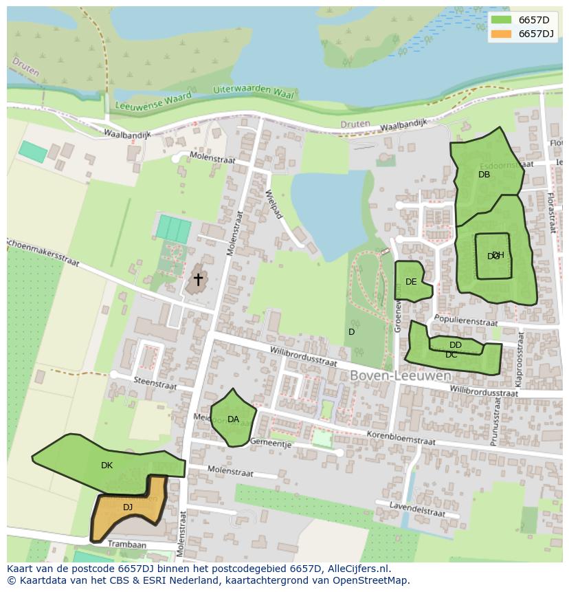 Afbeelding van het postcodegebied 6657 DJ op de kaart.