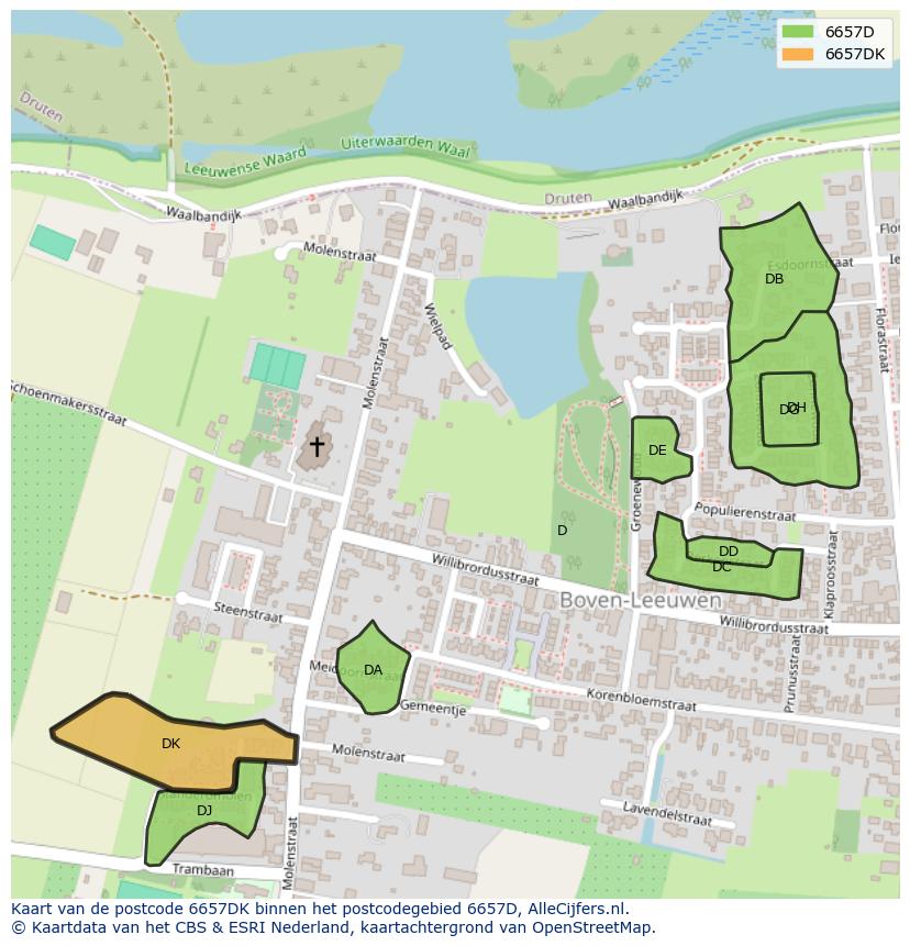 Afbeelding van het postcodegebied 6657 DK op de kaart.
