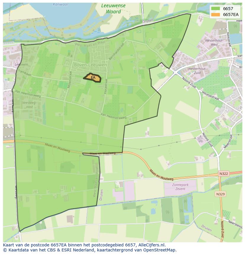 Afbeelding van het postcodegebied 6657 EA op de kaart.