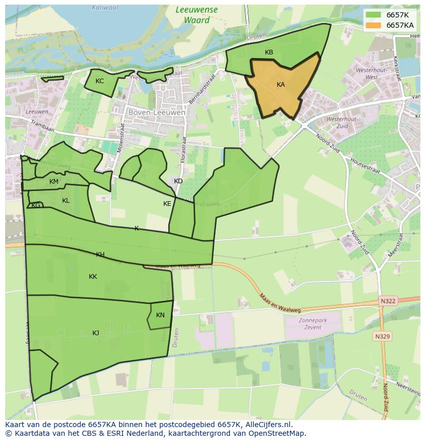 Afbeelding van het postcodegebied 6657 KA op de kaart.