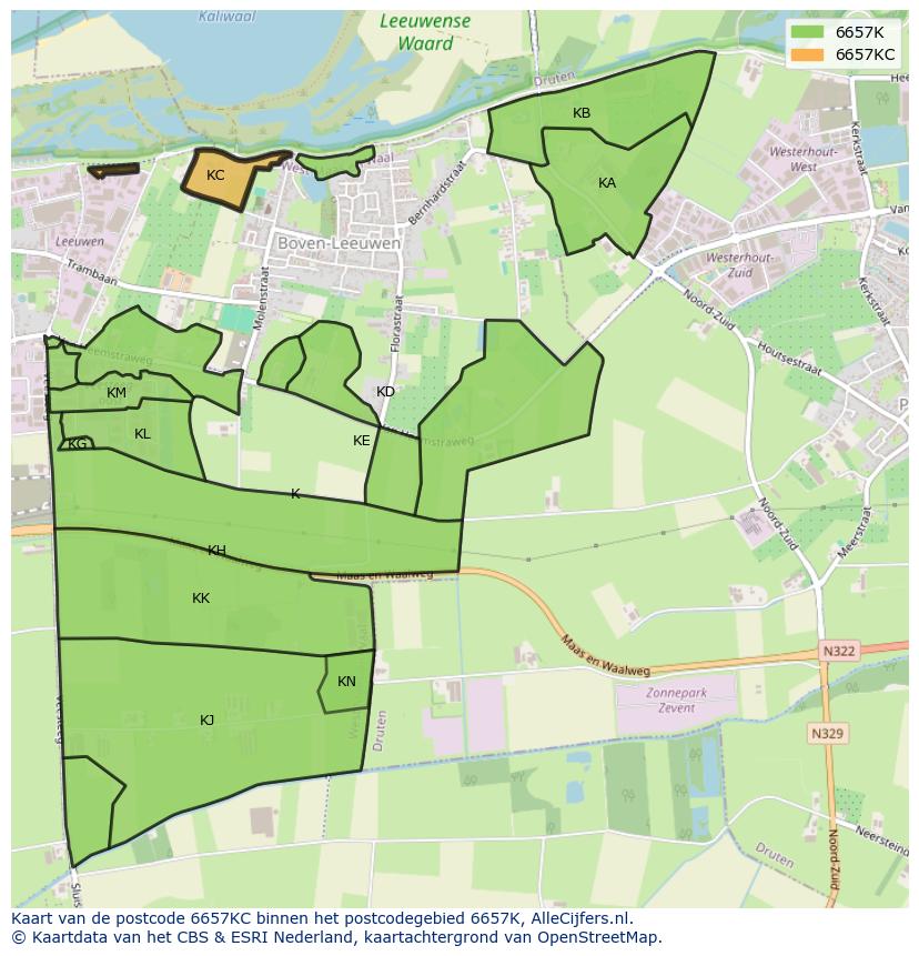 Afbeelding van het postcodegebied 6657 KC op de kaart.