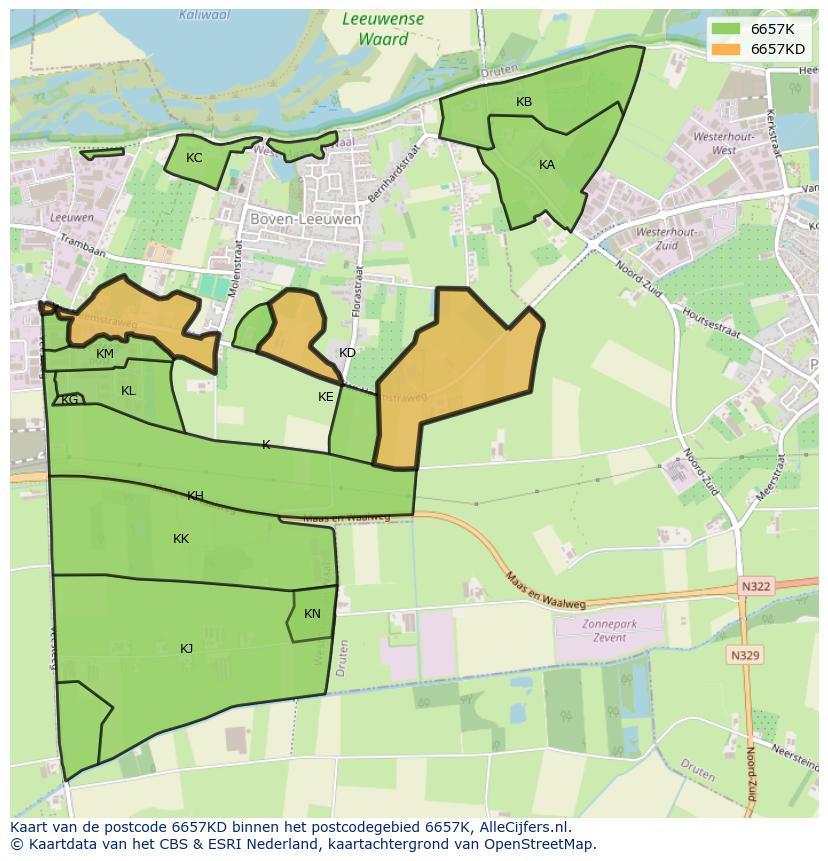 Afbeelding van het postcodegebied 6657 KD op de kaart.