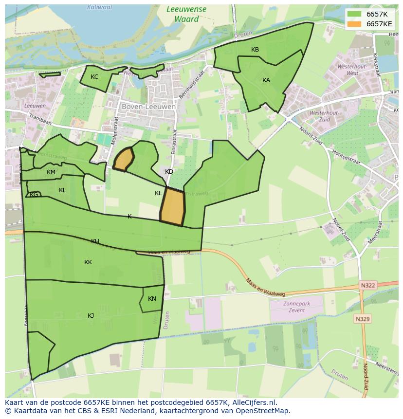 Afbeelding van het postcodegebied 6657 KE op de kaart.