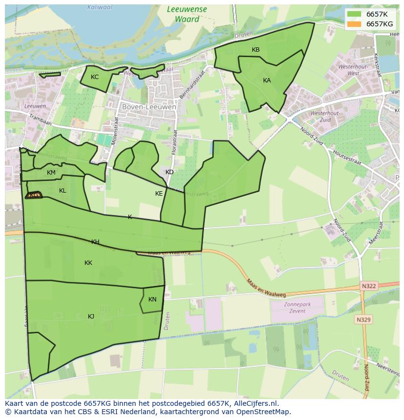 Afbeelding van het postcodegebied 6657 KG op de kaart.