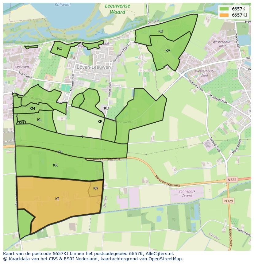 Afbeelding van het postcodegebied 6657 KJ op de kaart.