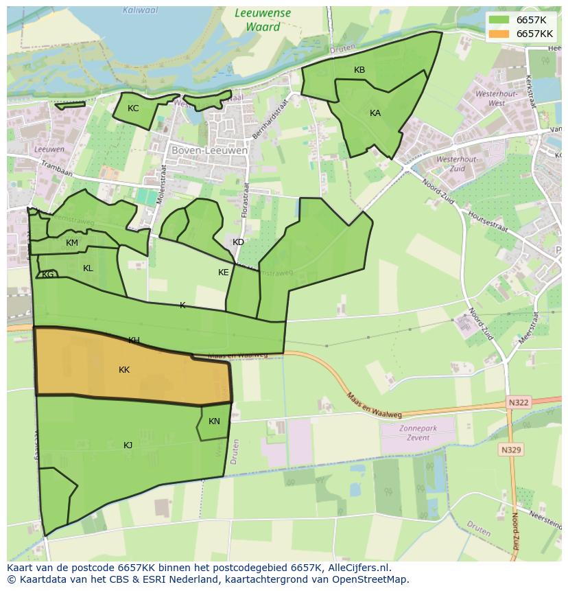 Afbeelding van het postcodegebied 6657 KK op de kaart.