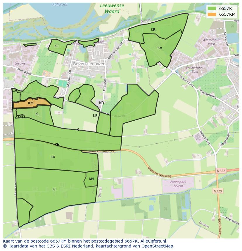 Afbeelding van het postcodegebied 6657 KM op de kaart.