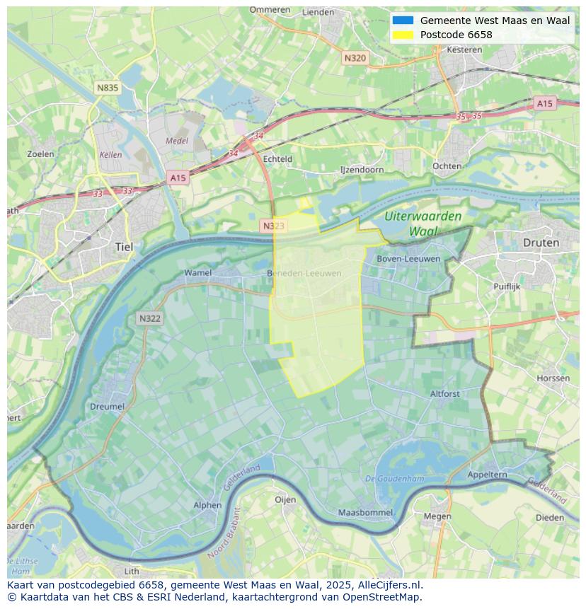 Afbeelding van het postcodegebied 6658 op de kaart.