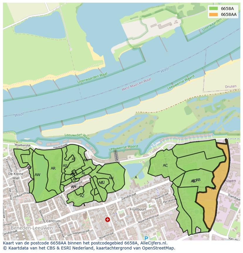 Afbeelding van het postcodegebied 6658 AA op de kaart.
