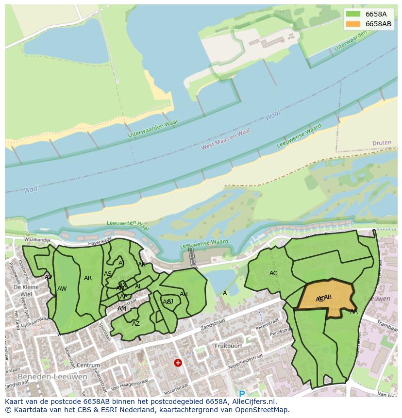 Afbeelding van het postcodegebied 6658 AB op de kaart.