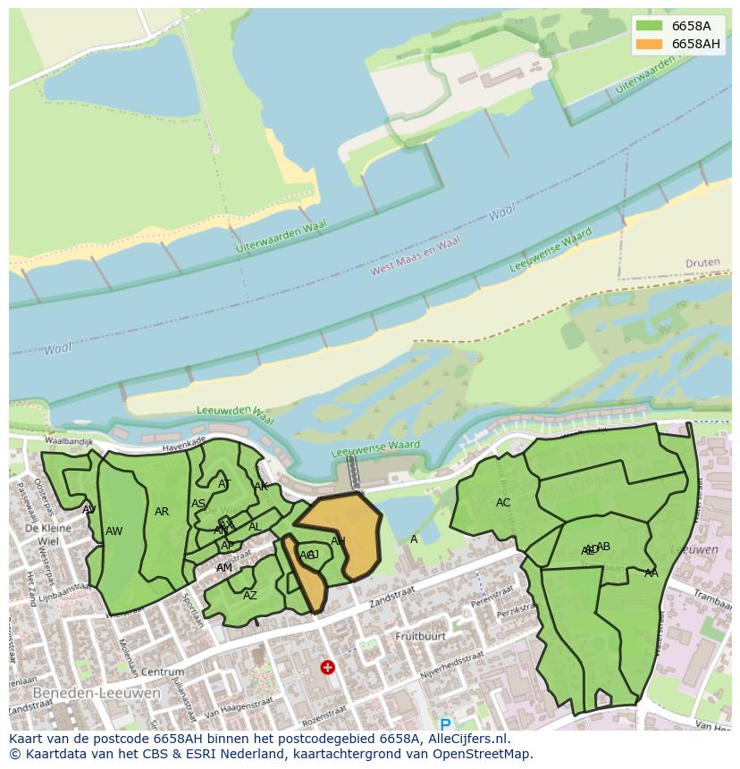 Afbeelding van het postcodegebied 6658 AH op de kaart.