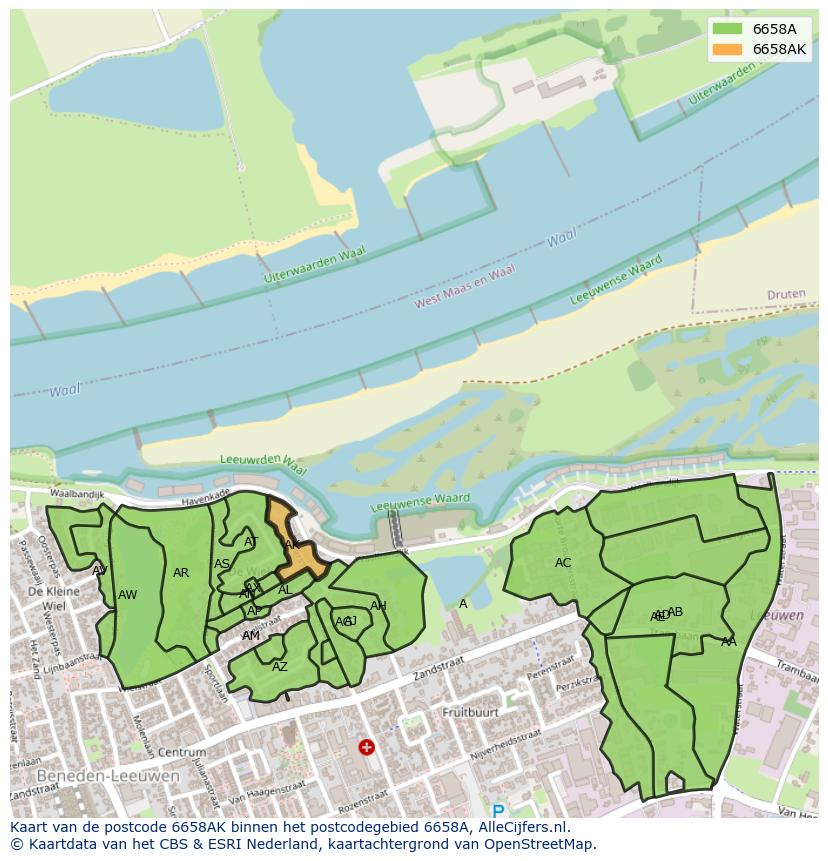 Afbeelding van het postcodegebied 6658 AK op de kaart.