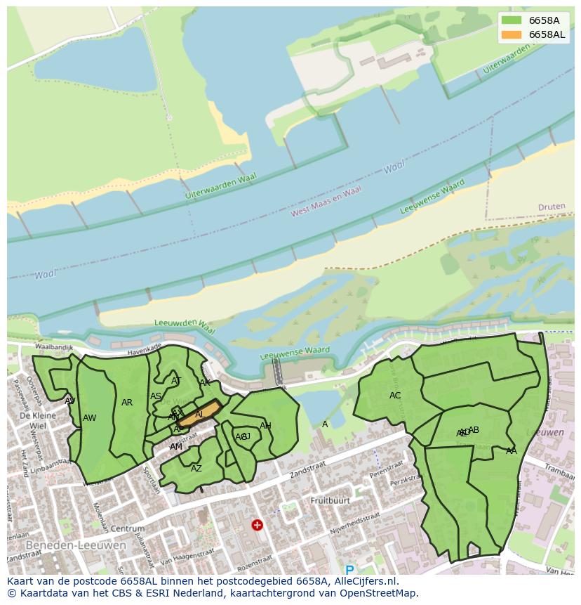 Afbeelding van het postcodegebied 6658 AL op de kaart.