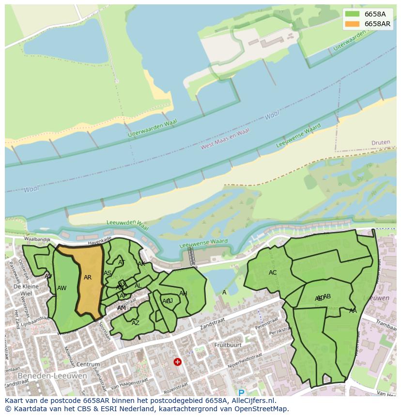Afbeelding van het postcodegebied 6658 AR op de kaart.