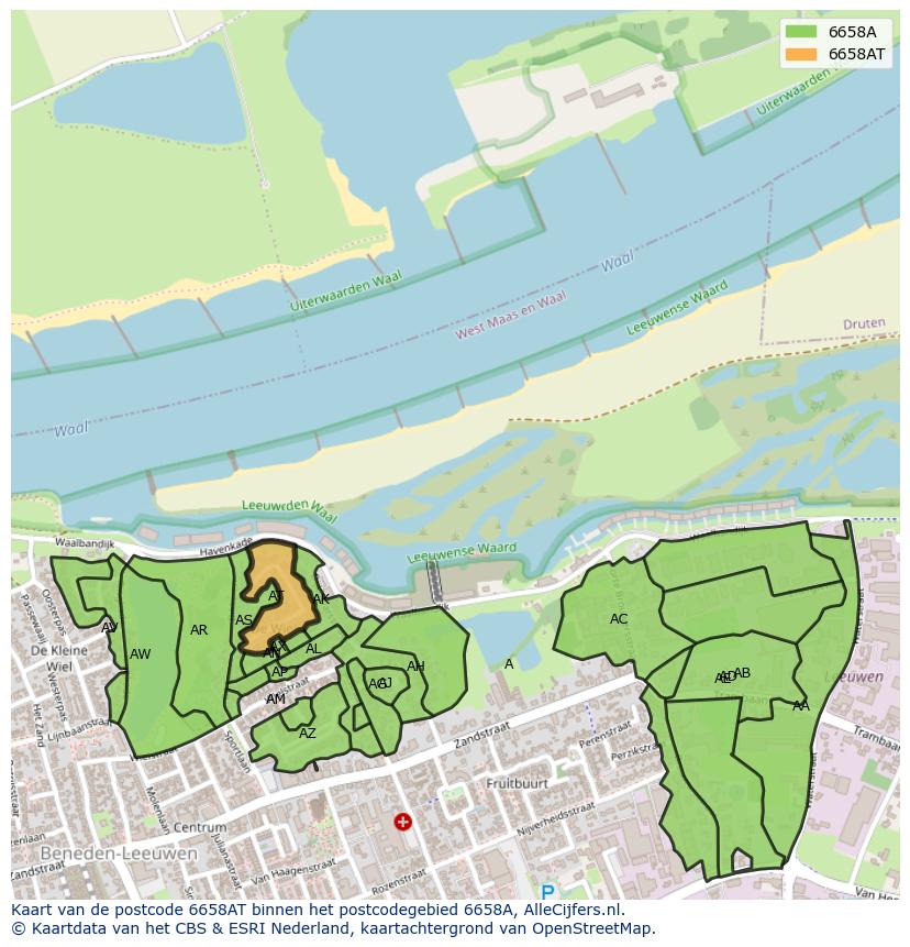 Afbeelding van het postcodegebied 6658 AT op de kaart.