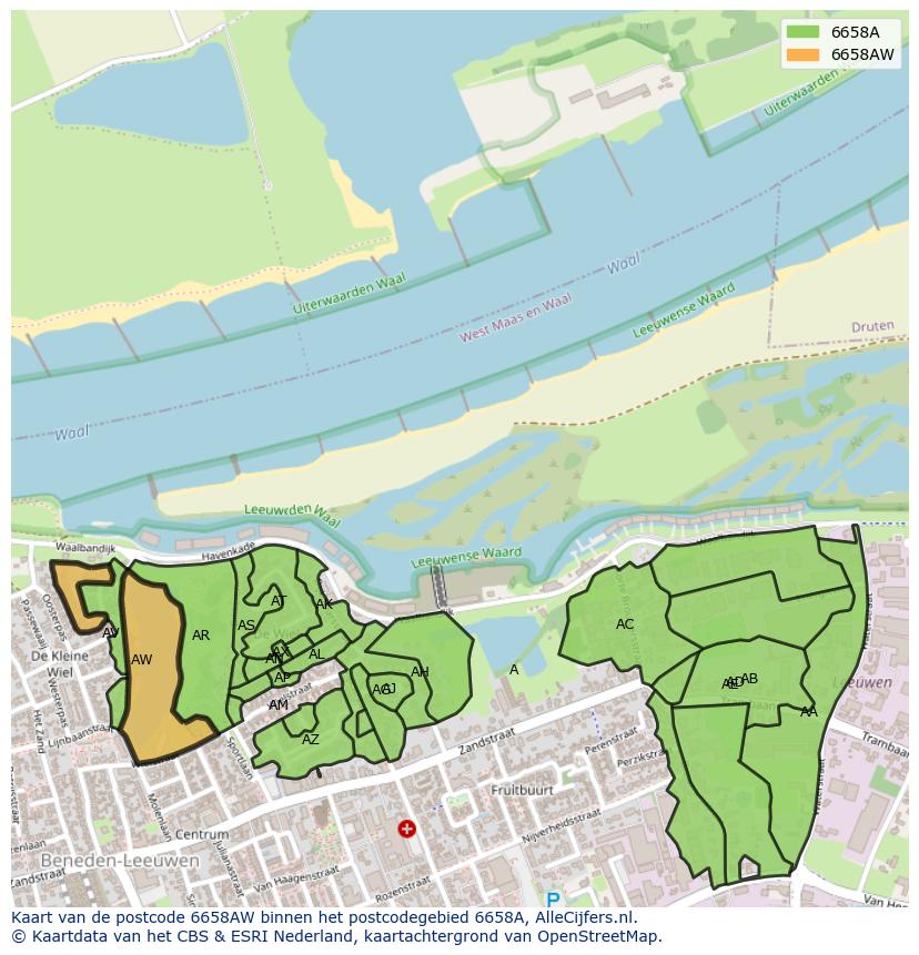 Afbeelding van het postcodegebied 6658 AW op de kaart.