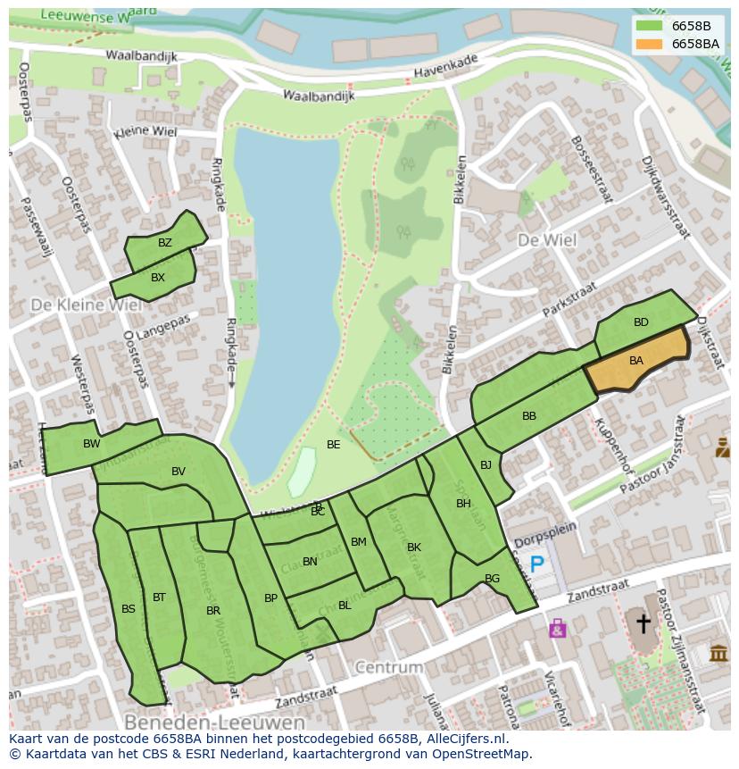 Afbeelding van het postcodegebied 6658 BA op de kaart.