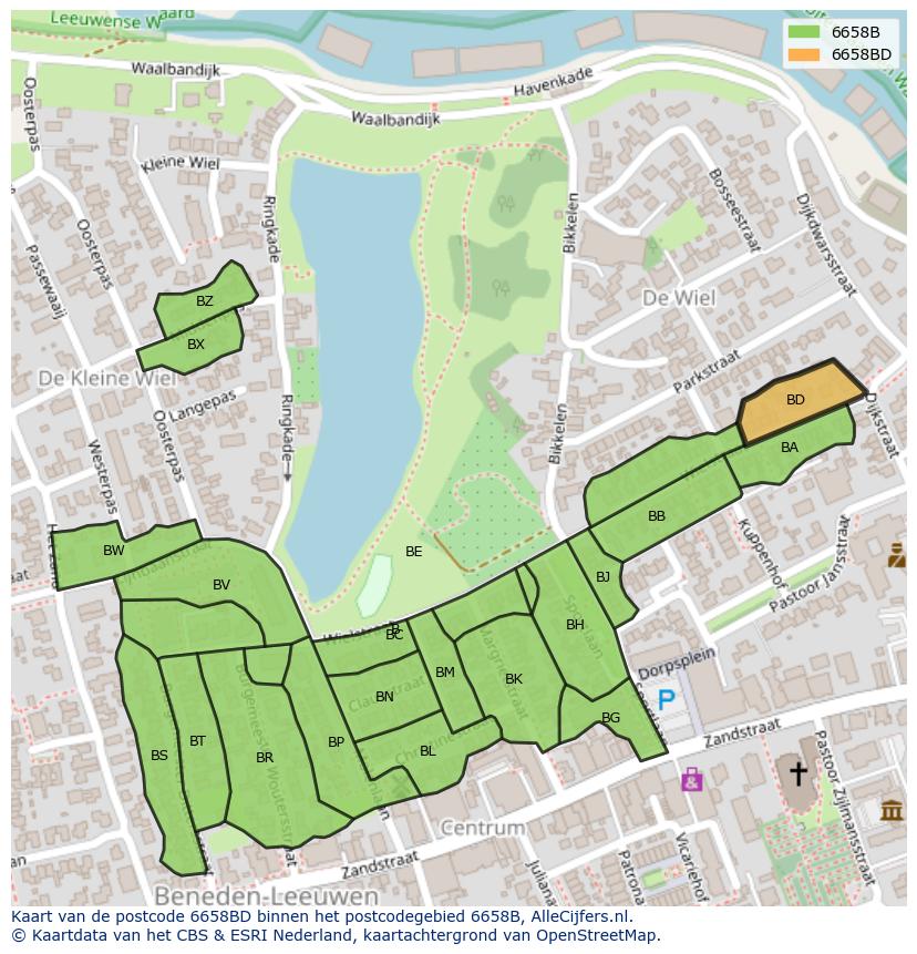 Afbeelding van het postcodegebied 6658 BD op de kaart.