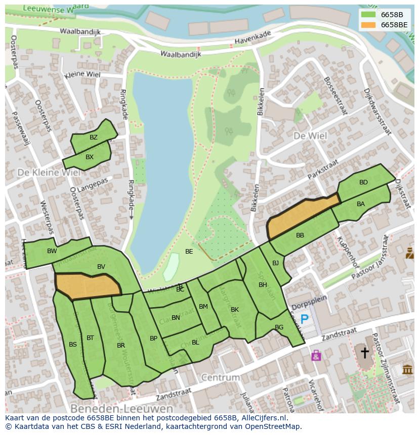 Afbeelding van het postcodegebied 6658 BE op de kaart.