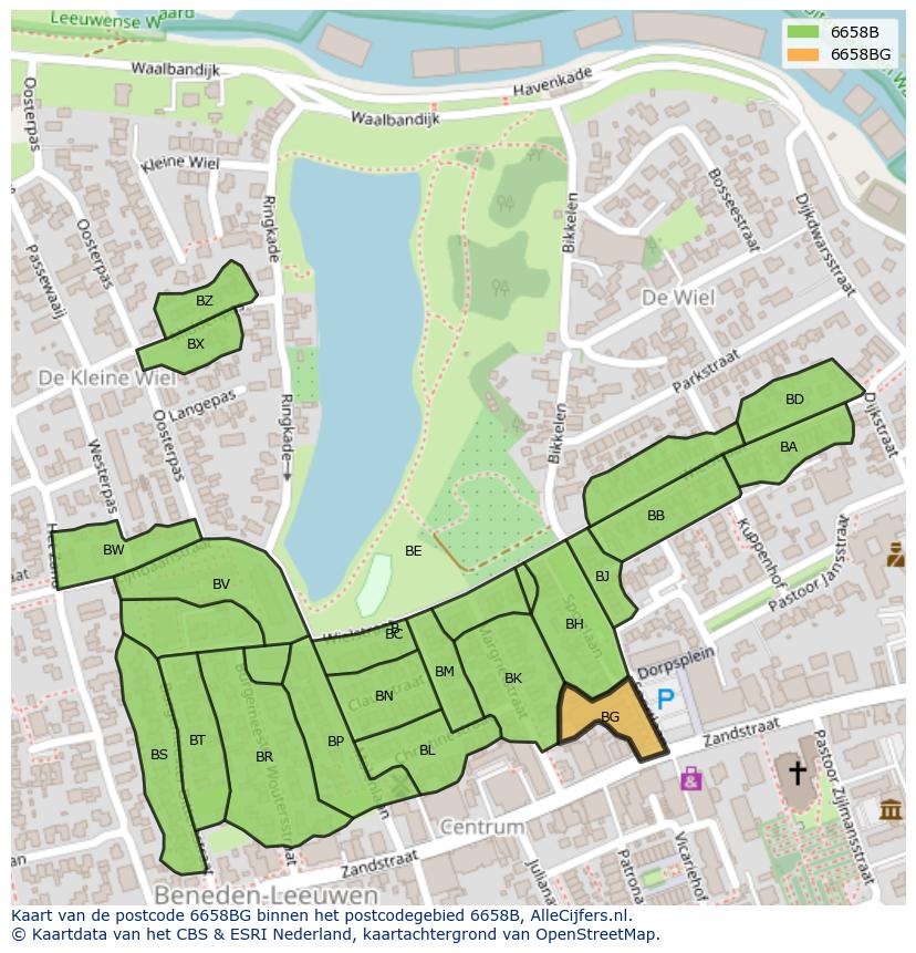 Afbeelding van het postcodegebied 6658 BG op de kaart.