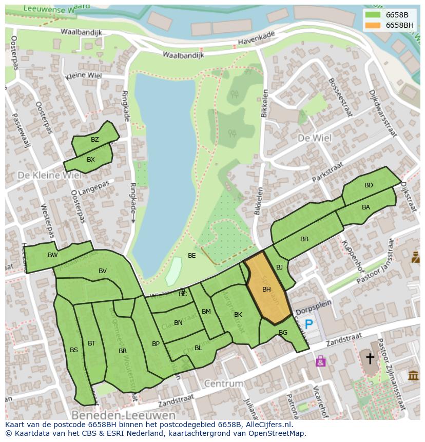 Afbeelding van het postcodegebied 6658 BH op de kaart.