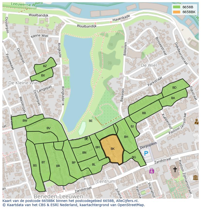 Afbeelding van het postcodegebied 6658 BK op de kaart.
