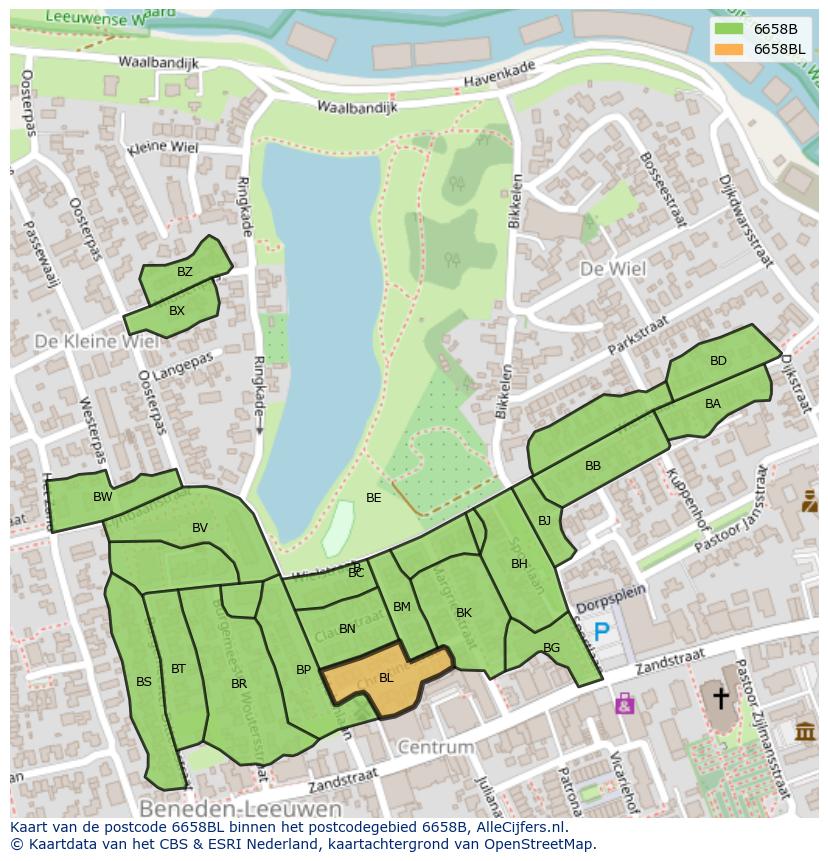 Afbeelding van het postcodegebied 6658 BL op de kaart.