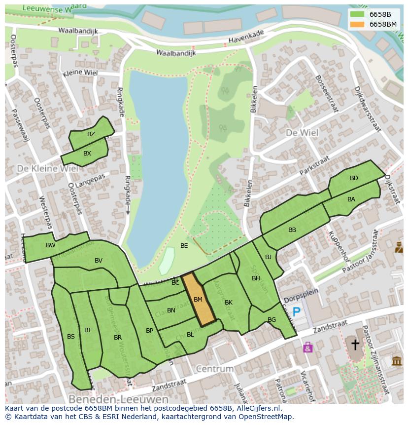 Afbeelding van het postcodegebied 6658 BM op de kaart.